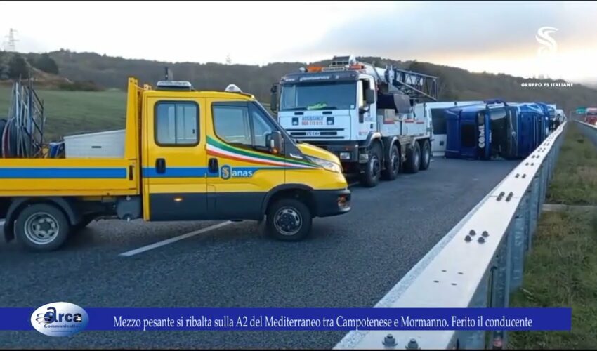 Mezzo pesante si ribalta sulla A2 del Mediterraneo tra Campotenese e Mormanno Ferito il conducente